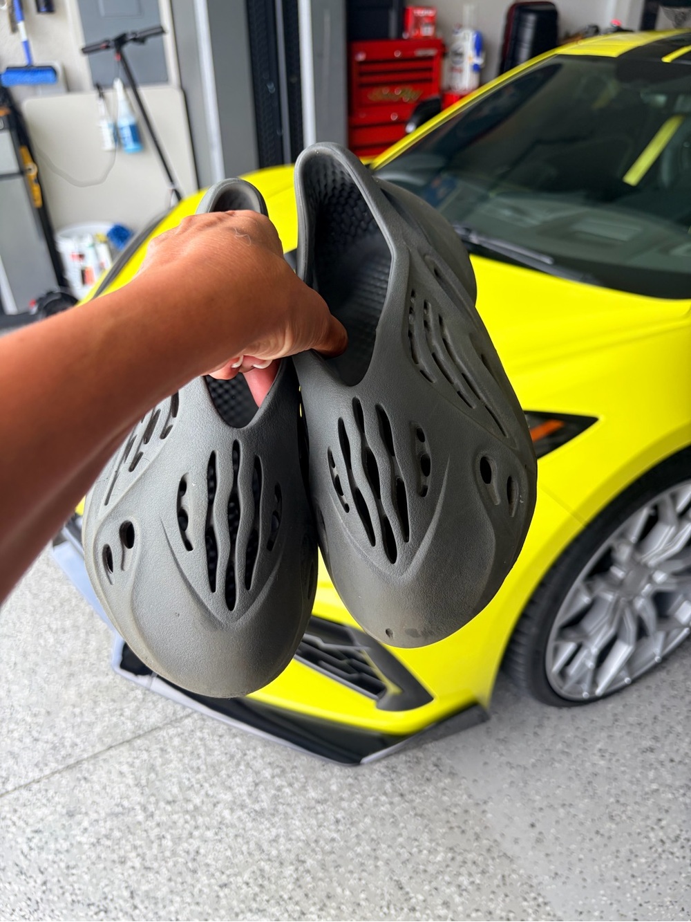 adidas Kids Foam Slip-Ons in Olive Gray
